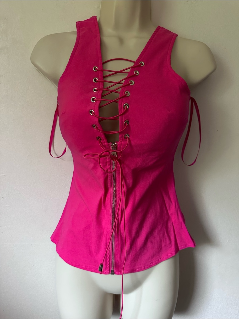 Hot Pink Lace-Up Front Tank Top